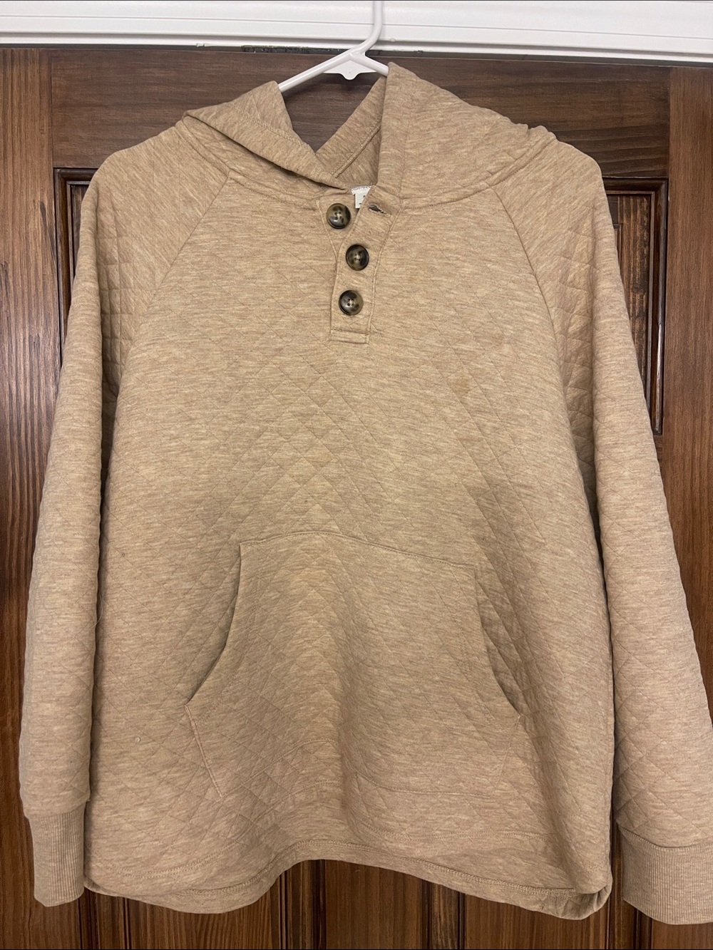 Market and Spruce Quilted Knit Hooded Pullover Sweater - Tan